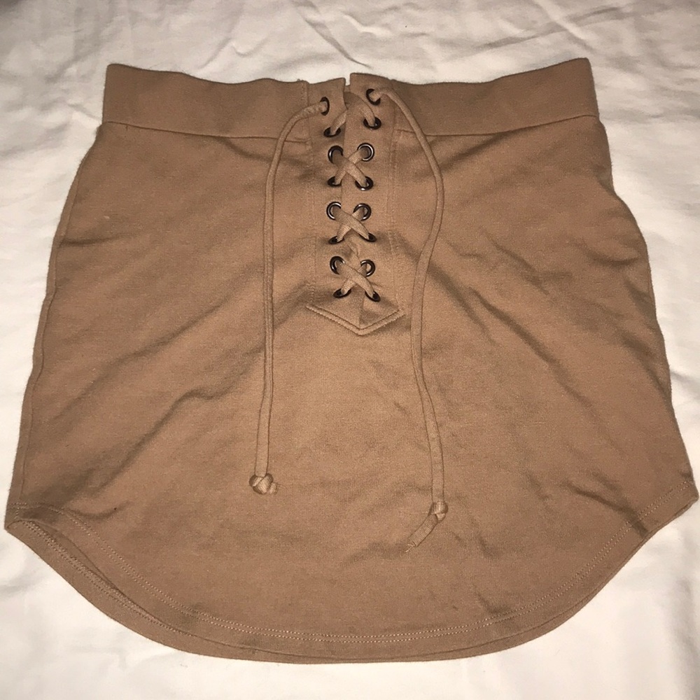 F21 Tan miniskirt.